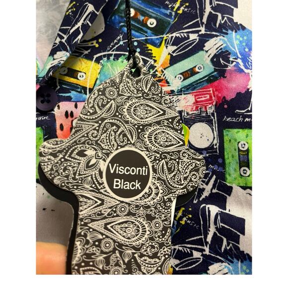 LUCHIANO VISCONTI BLACK Colorful Cassette Short Sleeve Shirt | Mens S Multi NWT - Picture 7 of 9